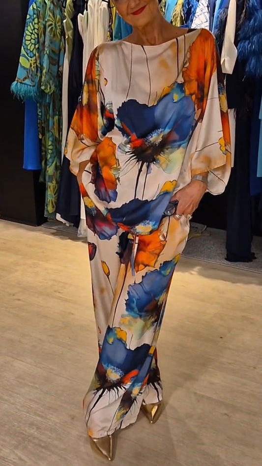 Ladies' Round Neck Printed Loose Casual Suit
