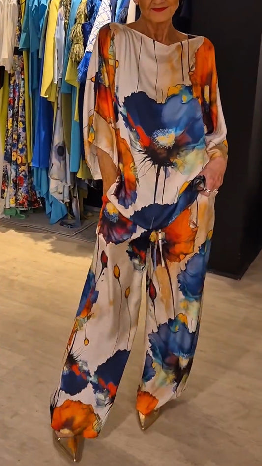 Ladies' Round Neck Printed Loose Casual Suit