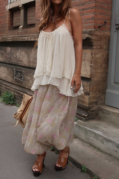 Women's Casual Vacation V-neck Camisole Vintage Print Loose Pants Set