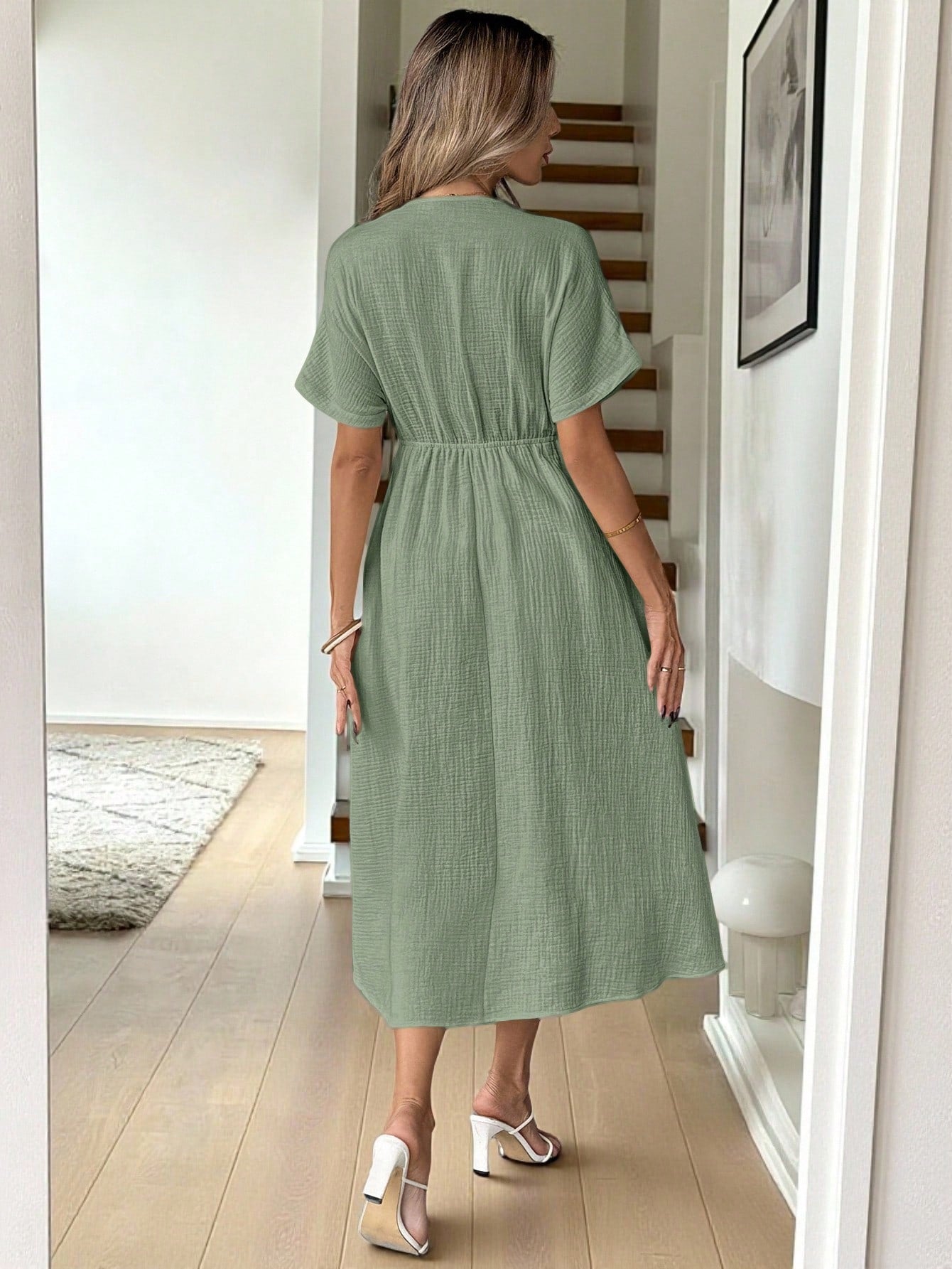 Casual bow-tie short-sleeved dress - BundleWear