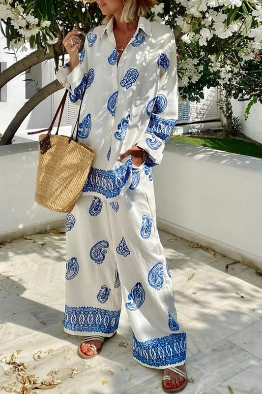 Ladies' Collar Print Casual Loose Suit