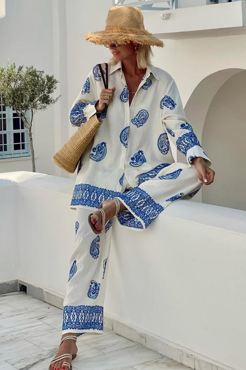 Ladies' Collar Print Casual Loose Suit