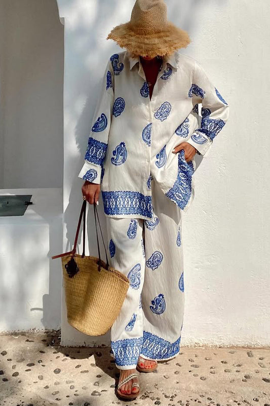 Ladies' Collar Print Casual Loose Suit