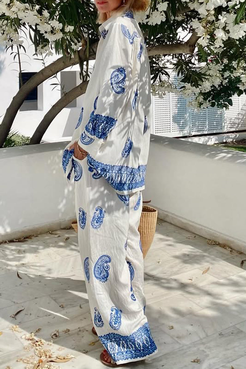 Ladies' Collar Print Casual Loose Suit