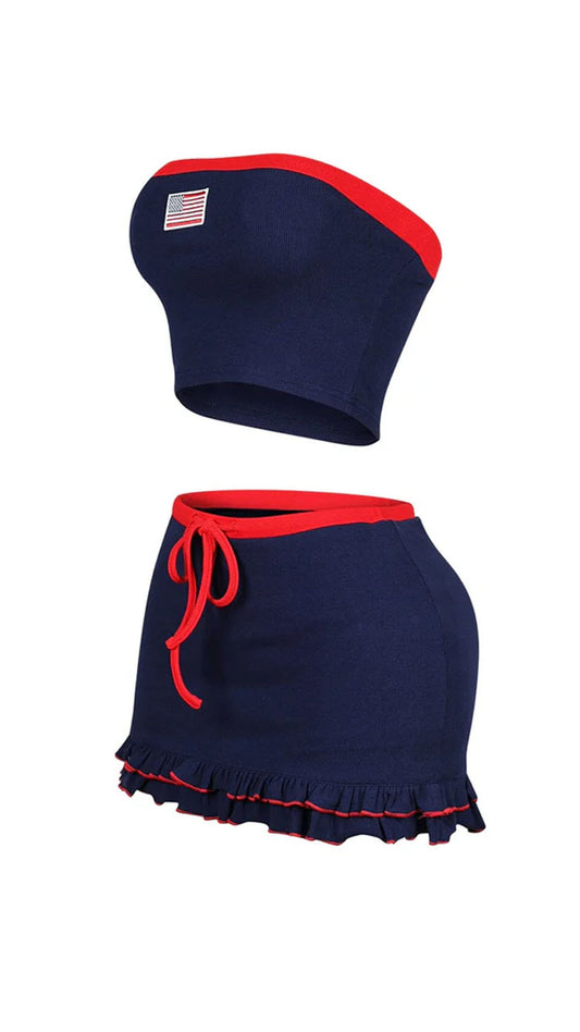 Women's Spring/Summer Sportswear American Flag Tube Top and Skirt Set