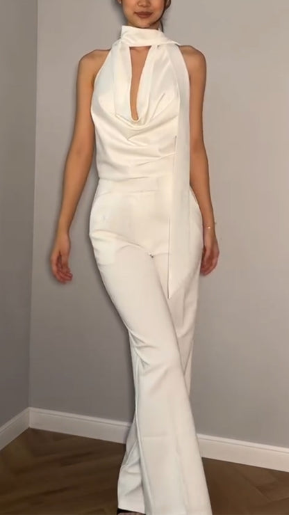 Ladies' Neck Hanging Hollow Top+ Pants with A Casual Temperament Suit