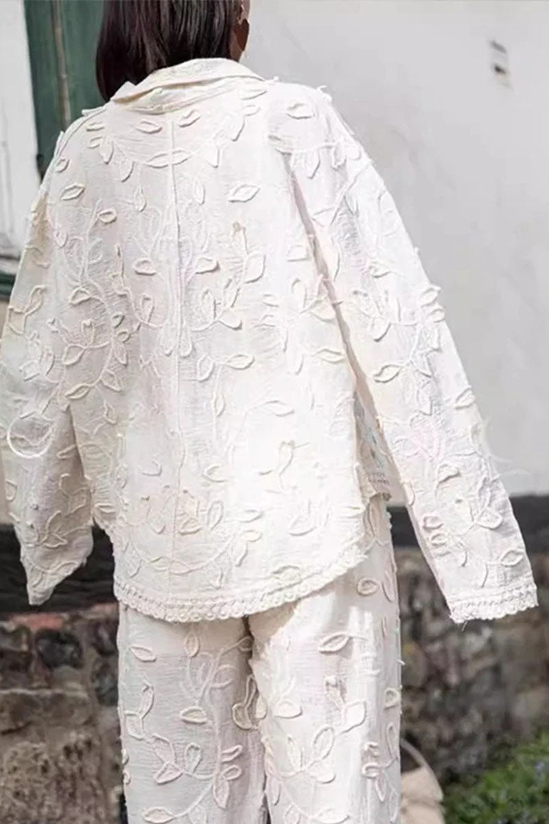 Women's Vacation Embroidered Shirt Wide Leg Pants Casual Two-piece Suit