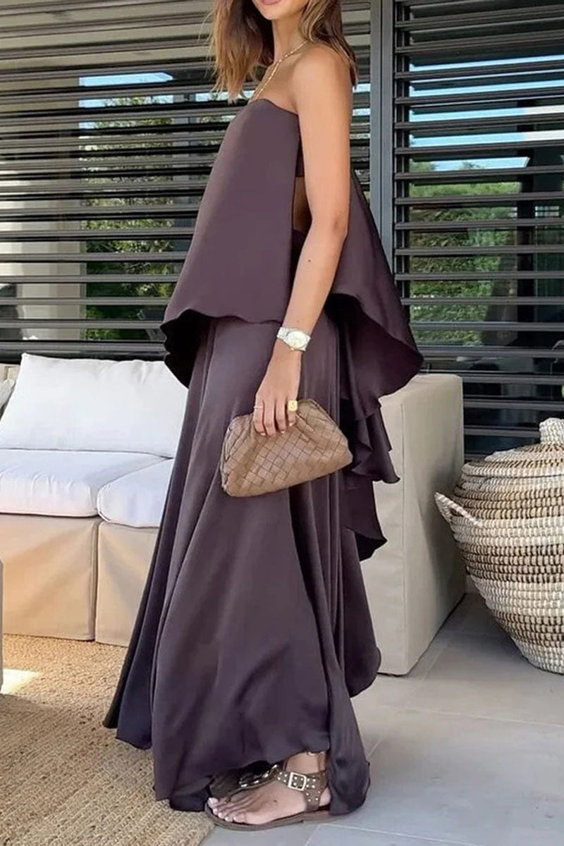 Women's Solid Color Elegant Tube Top Skirt Two-piece Set