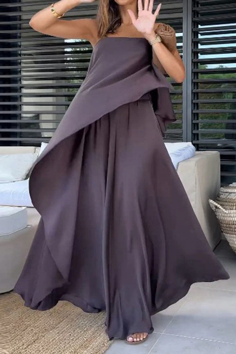 Women's Solid Color Elegant Tube Top Skirt Two-piece Set