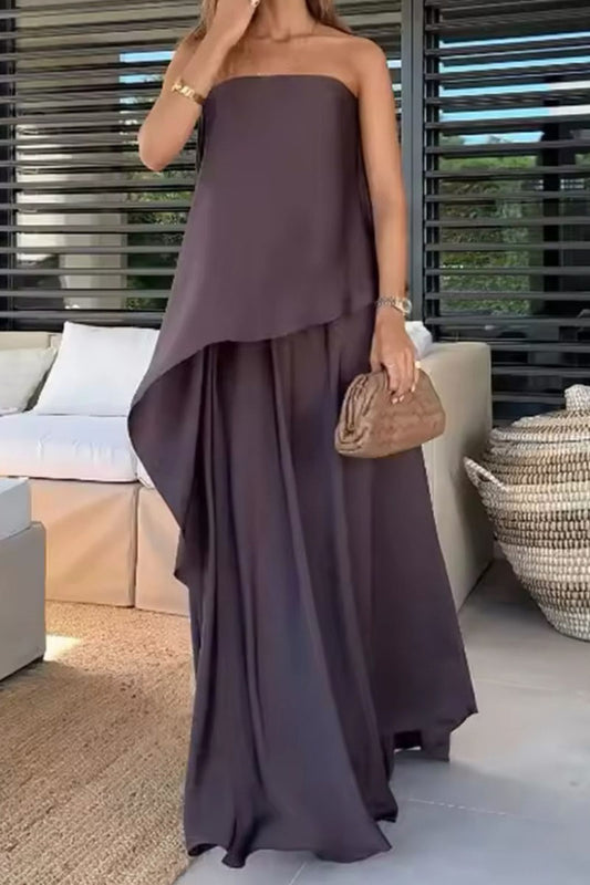 Women's Solid Color Elegant Tube Top Skirt Two-piece Set