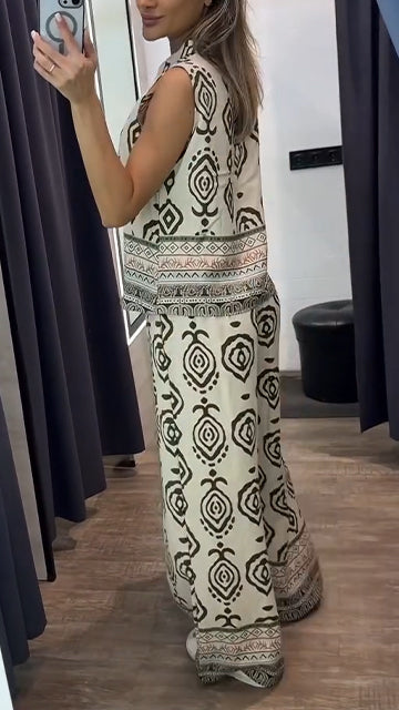Ladies' Collar Print Casual Set
