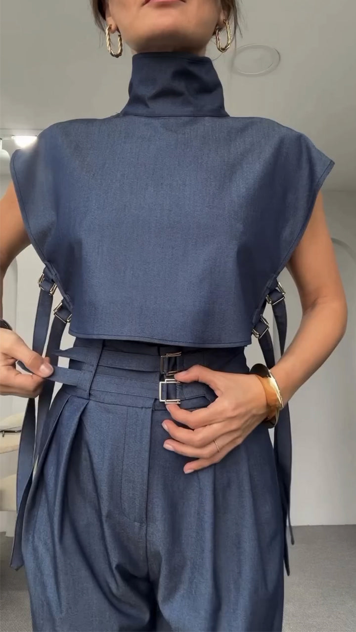 Round Neck Side Hollow Top + Trousers Casual Suit