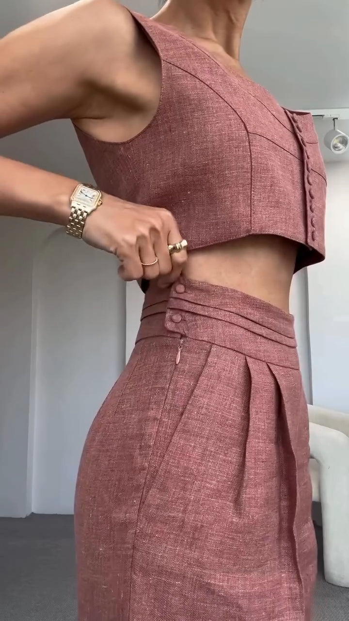 Women's Round Neck Multi-button + Trousers Casual Suit