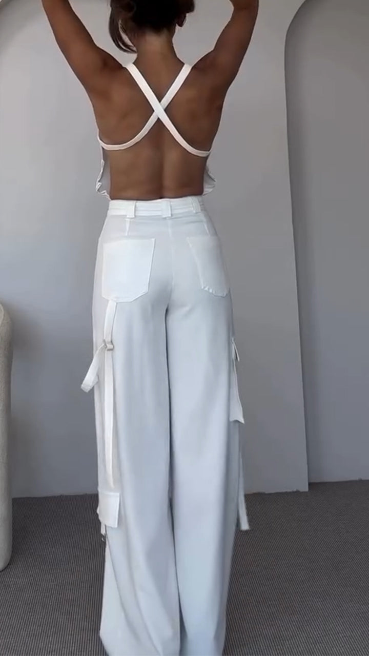 Women's Sleeveless Backless Top + Trousers Casual Suit