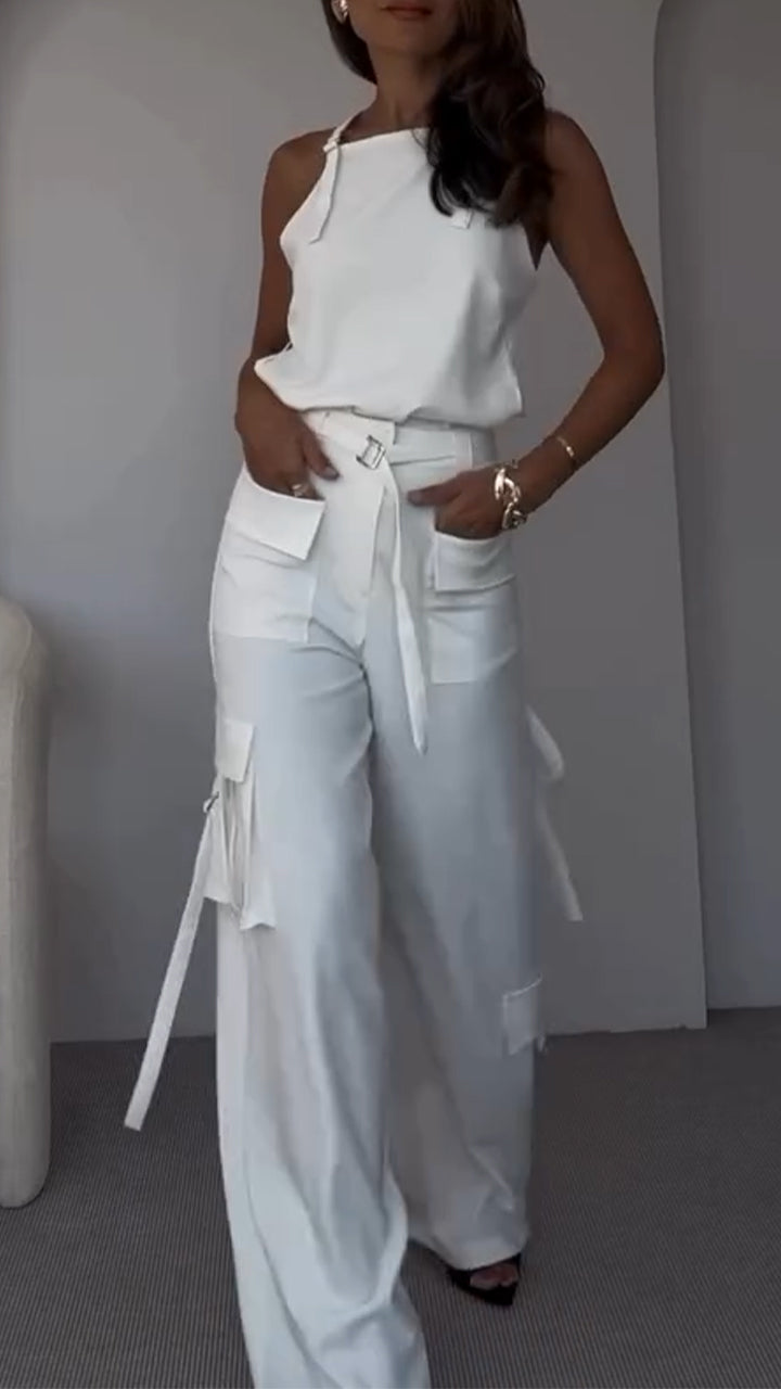 Women's Sleeveless Backless Top + Trousers Casual Suit