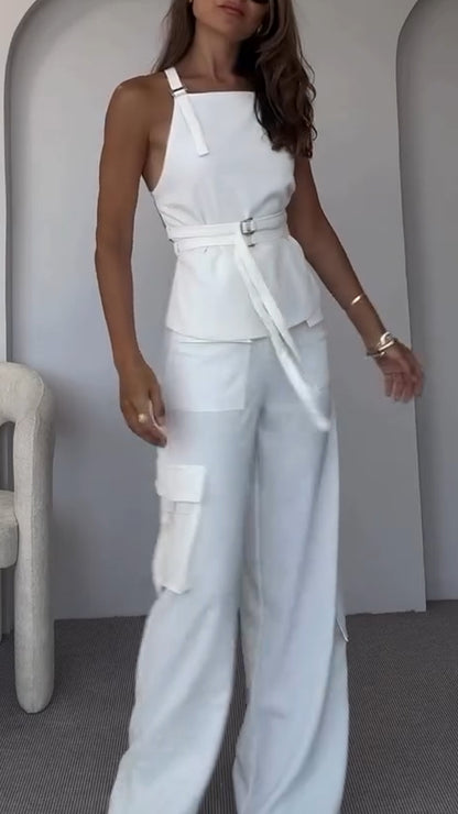 Women's Sleeveless Backless Top + Trousers Casual Suit