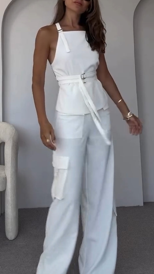 Women's Sleeveless Backless Top + Trousers Casual Suit