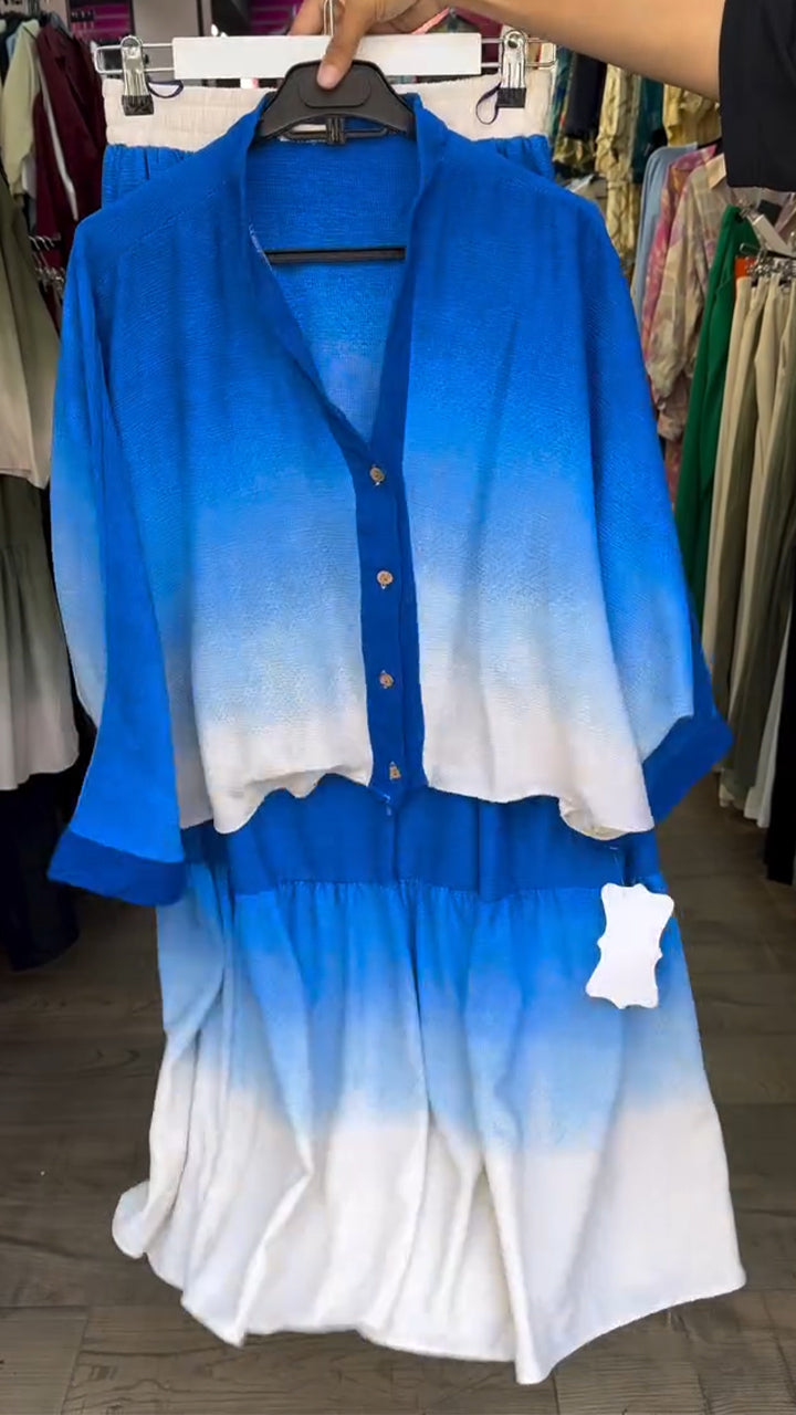 Ladies' V-neck Breasted Gradient Top+ Skirt Casual Set