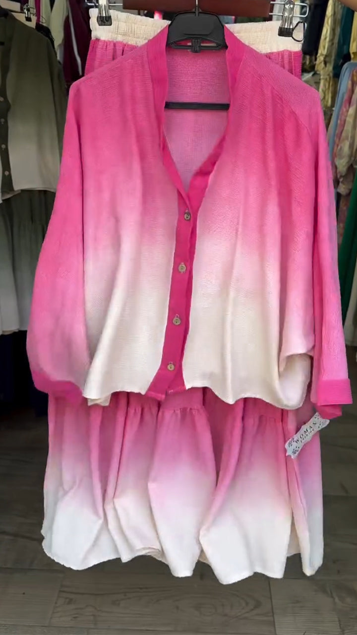 Ladies' V-neck Breasted Gradient Top+ Skirt Casual Set