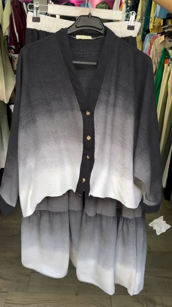 Ladies' V-neck Breasted Gradient Top+ Skirt Casual Set