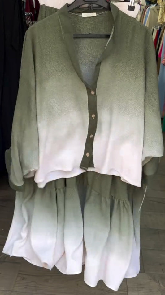 Ladies' V-neck Breasted Gradient Top+ Skirt Casual Set
