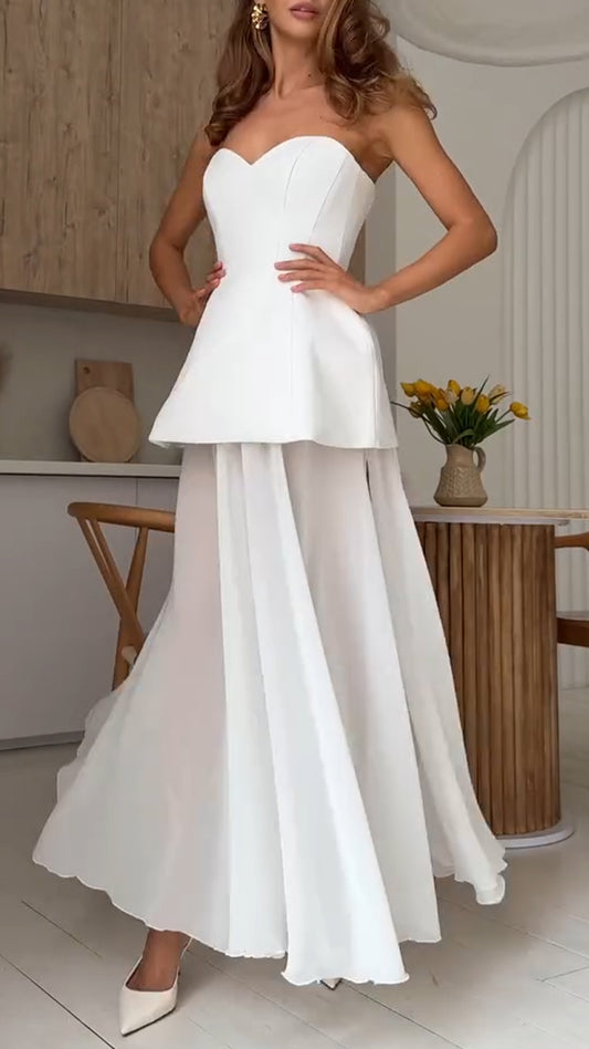 Ladies' Strapless Top+ Split Skirt Party and Dinner Temperament Set