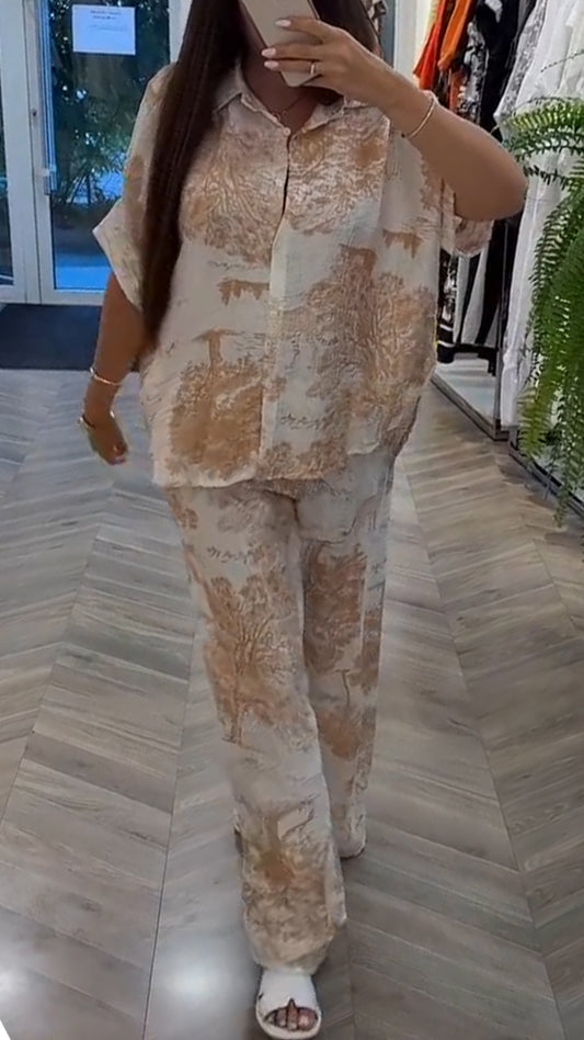 Ladies' Collar Print Loose Casual Suit