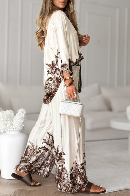 Women Collar Printed Top + Pants Loose Casual Suit