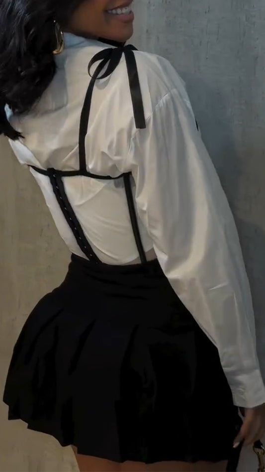 Ladies Collar Shirt+ Suspender Skirt with Elegant Suit