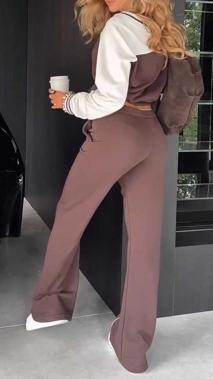 Ladies V-neck Contrasting Vertical Stripe Casual Suit