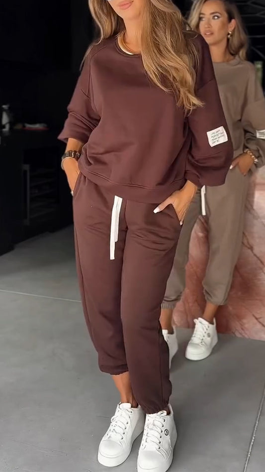 Ladies Round Neck Top and Pants Casual Suit