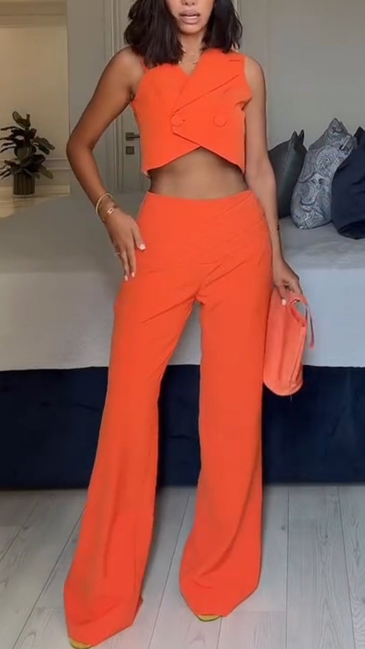 Ladies Collar Irregular Top+ Pants Temperament Casual Suit