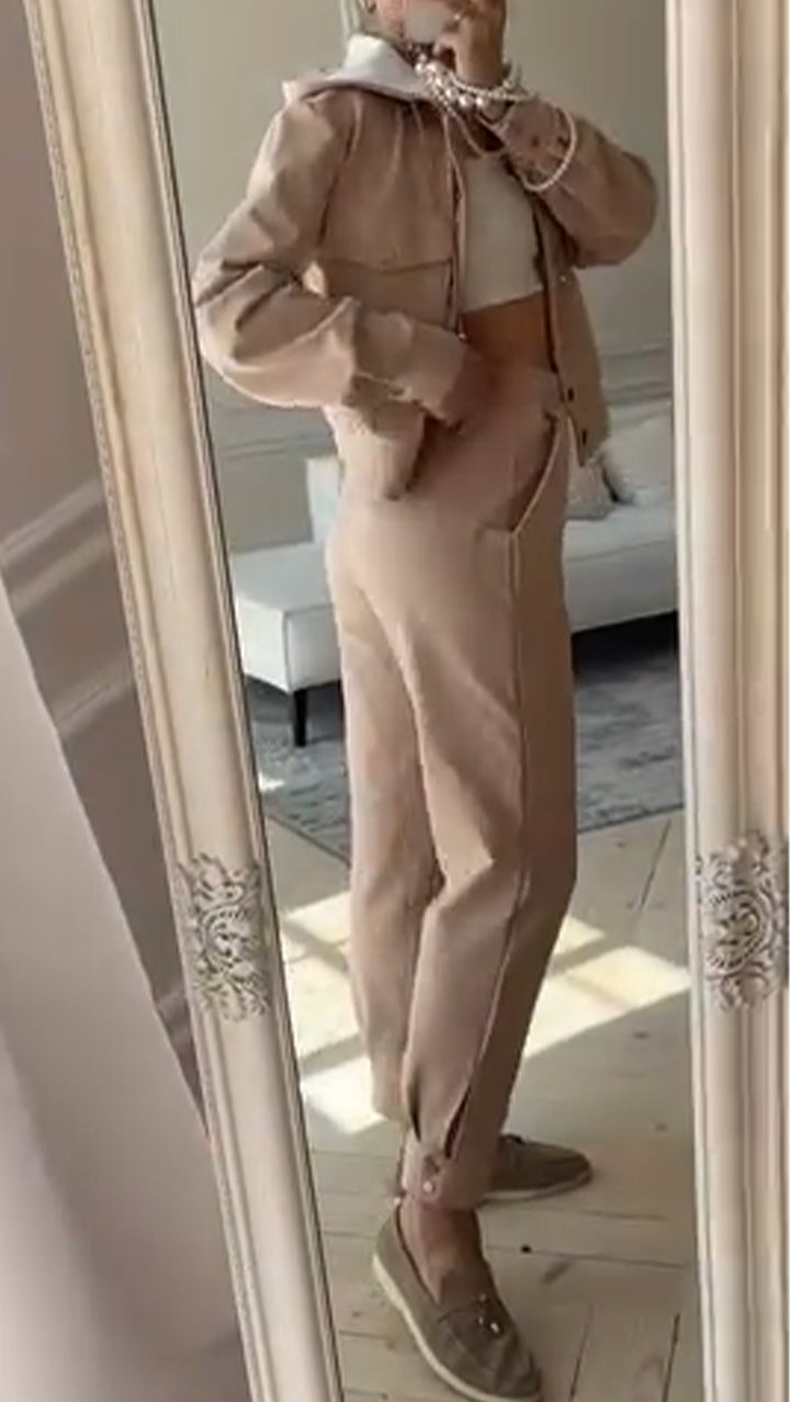 Ladies Lapel Breasted Jacket + Pants Casual Suit