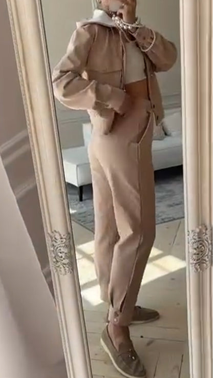Ladies Lapel Breasted Jacket + Pants Casual Suit