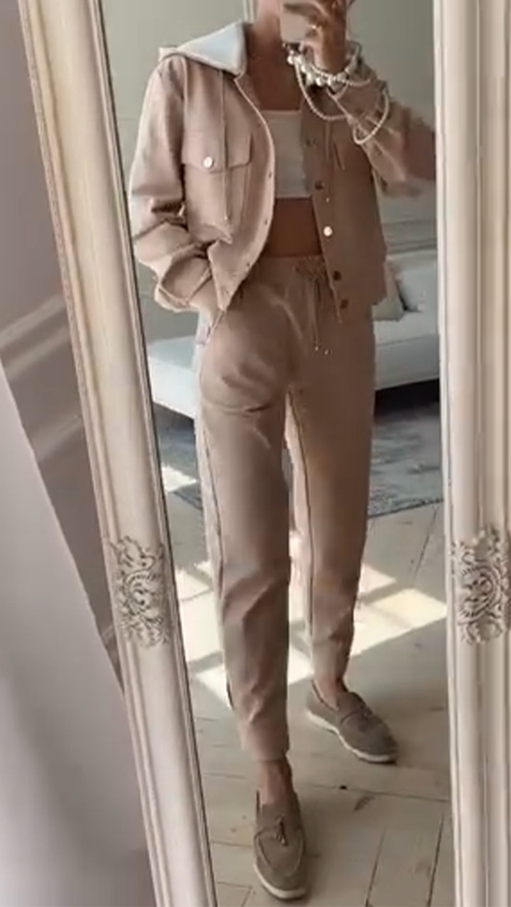 Ladies Lapel Breasted Jacket + Pants Casual Suit
