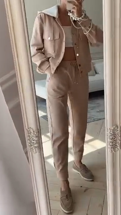 Ladies Lapel Breasted Jacket + Pants Casual Suit