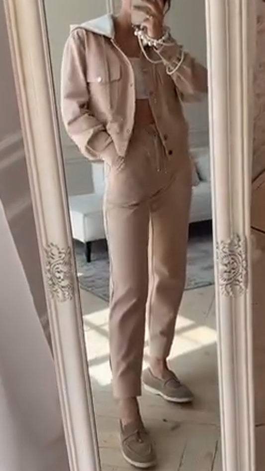 Ladies Lapel Breasted Jacket + Pants Casual Suit