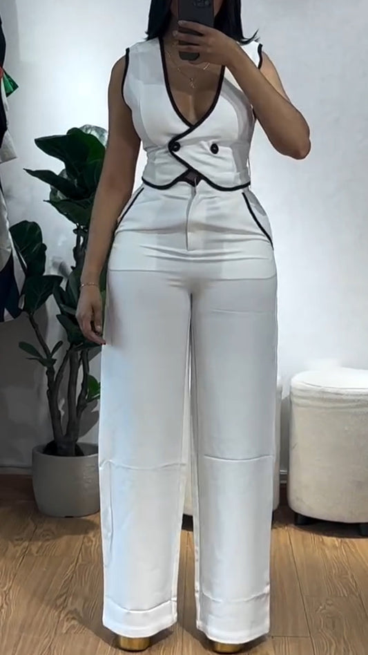 Ladies U-neck Top and Pants Casual Suit