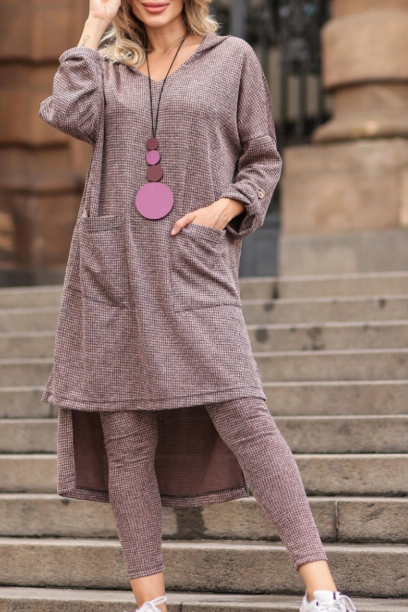 Women Round Neck Irregular Long Top+ Pants Casual Suit