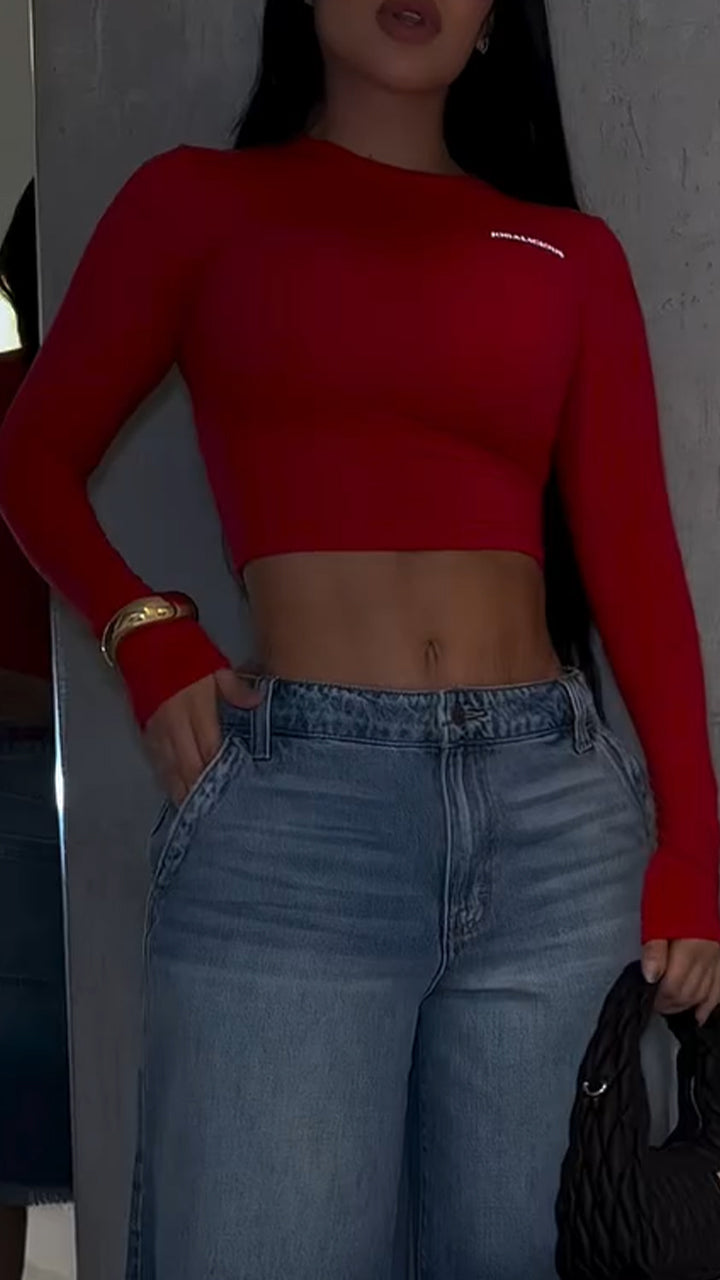Ladies Round Neck Slim Fit Top+ Wash Pants Casual Set