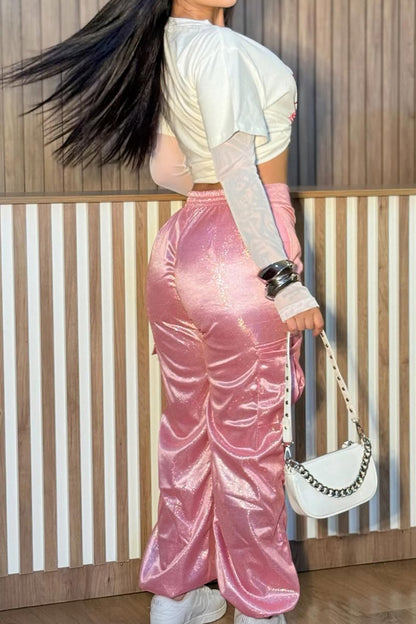 Ladies Round Neck Printed Top and Pants Casual Set