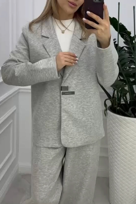 Women Collar Jacket+ Pants Commuting Style Set