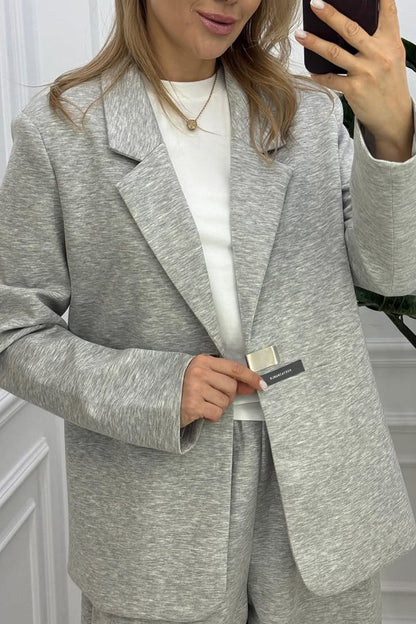 Women Collar Jacket+ Pants Commuting Style Set