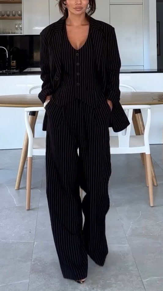 Ladies Vertical Stripe Temperament Casual Suit