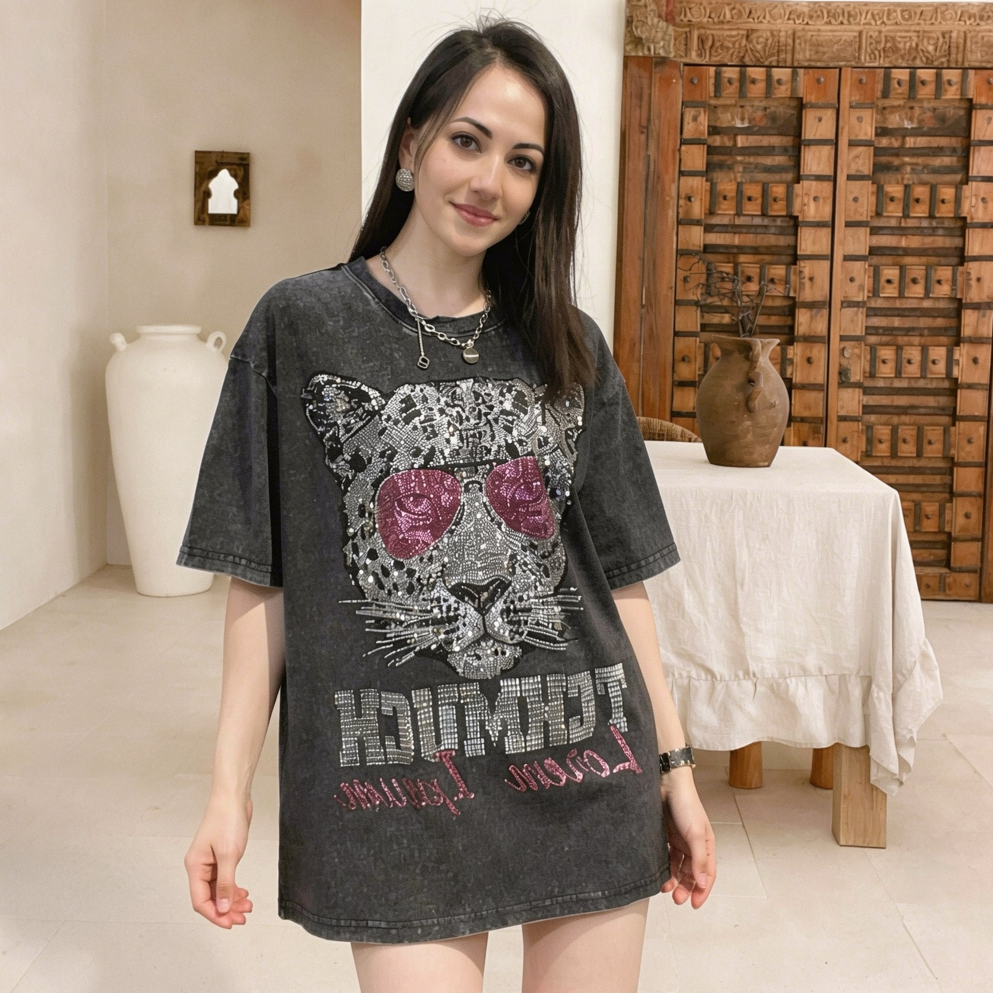 Women's Tie-Dye Rhinestone Crew Neck T-Shirt - MATCHING MASTER