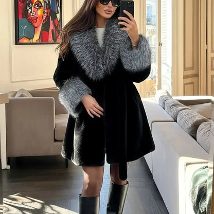Ladies' winter lace up leopard print faux fur coat