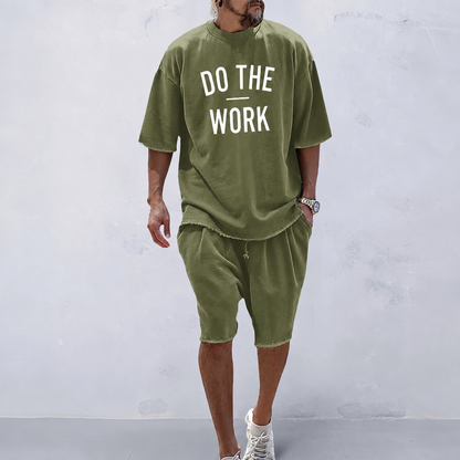 "DO THE WORK" Couple 100% Cotton Casual Loose Fit Sports Set - Breathable Moisture-Wicking 2-Piece Tracksuit