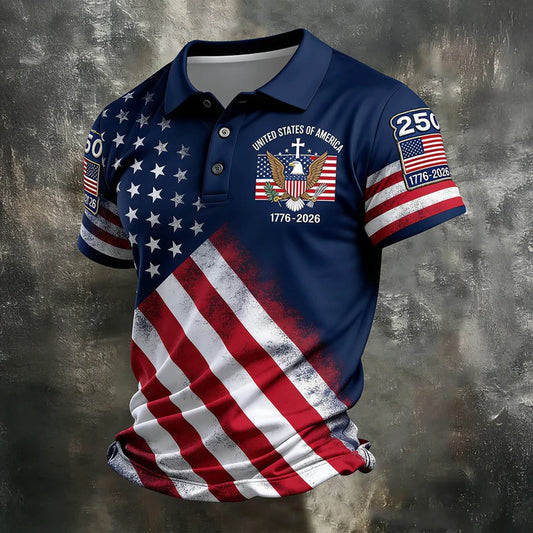 USA 250th Men's short-sleeved polo shirt ZM7014 - BundleWear