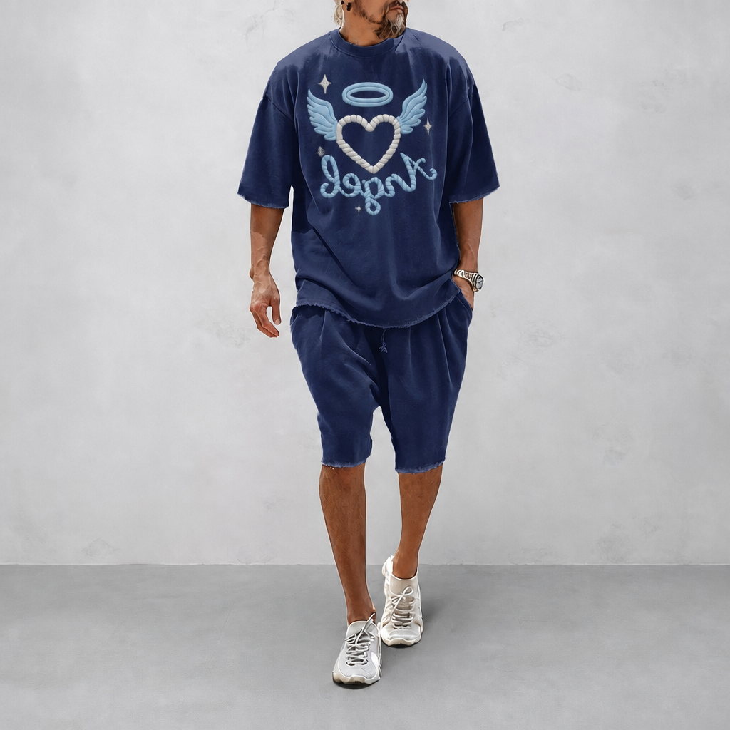 Couple 100% Cotton Casual Loose Fit Sports Set - Breathable Moisture-Wicking 2-Piece Tracksuit