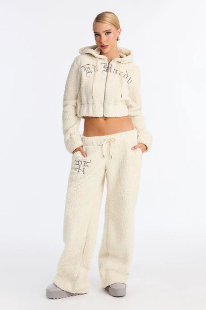 Sherpa Zip Hoodie Sherpa Wide Leg Sweatpants Set
